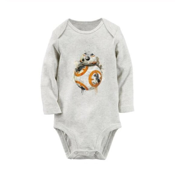 Onesie Disney Star Wars R2-D2 baby girl boy long sleeve 100% cotton gray new - Picture 1 of 10